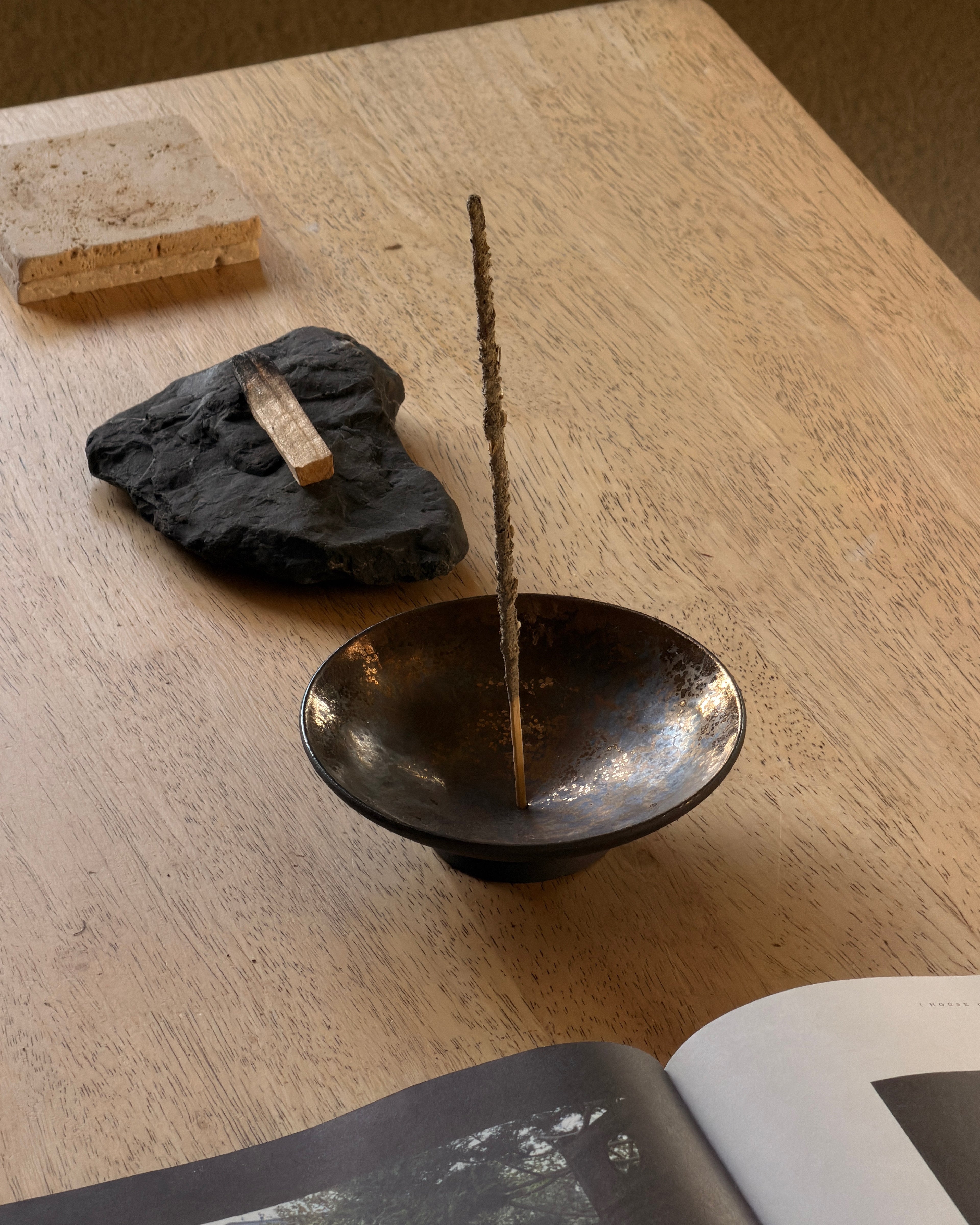 Handmade Black Stoneware Incense Bowl | For Everyday Ritual