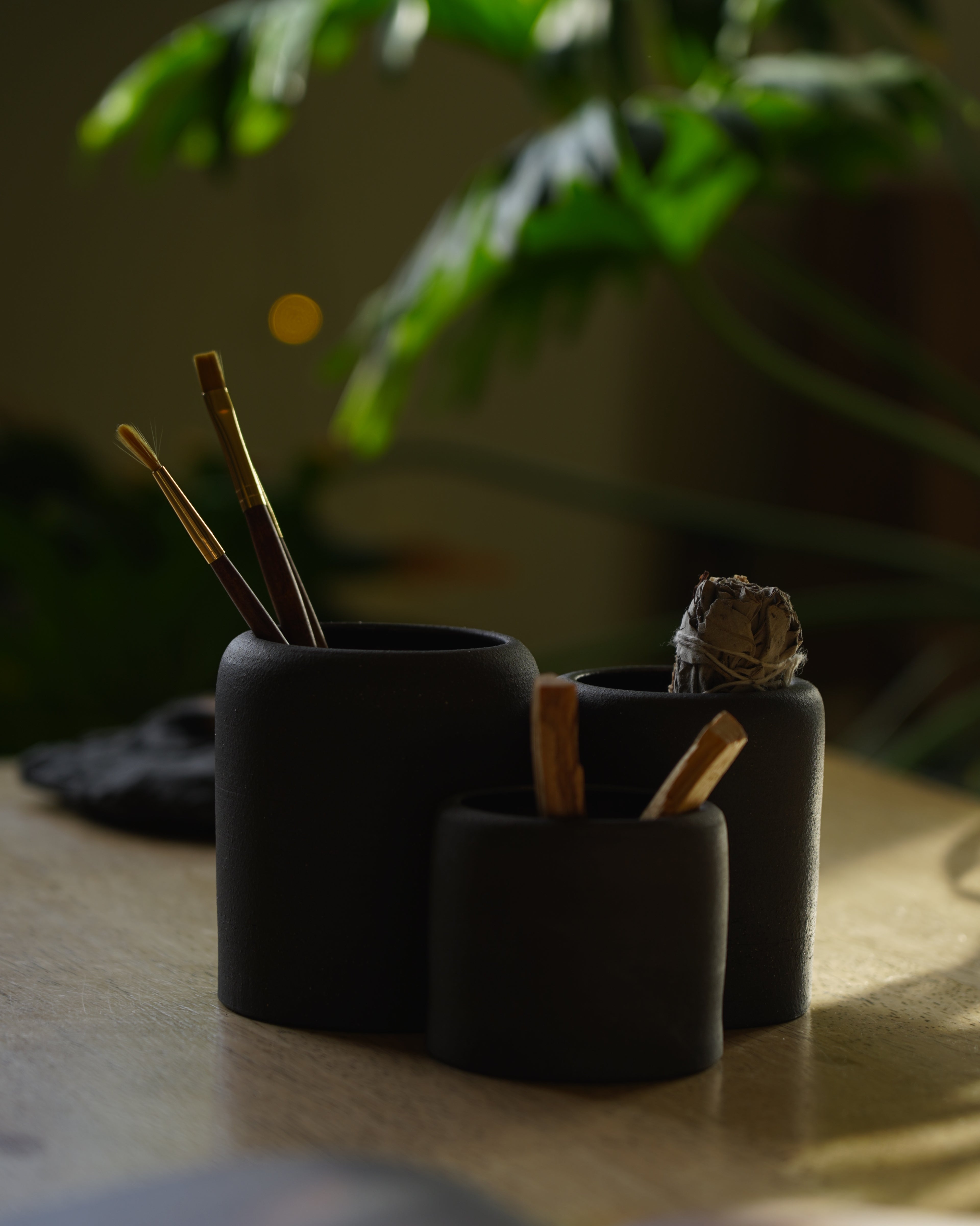 Handmade Black Stoneware Utensil Holder | For Everyday Objects