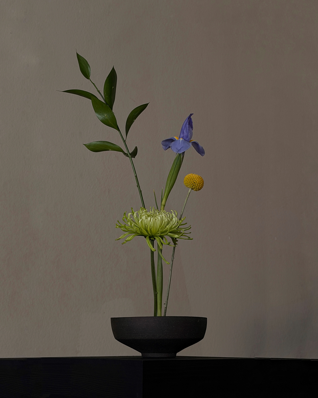 Handmade Black Stoneware Ikebana Bowl (Flower Spike Included) | Floral + Dining Vessel
