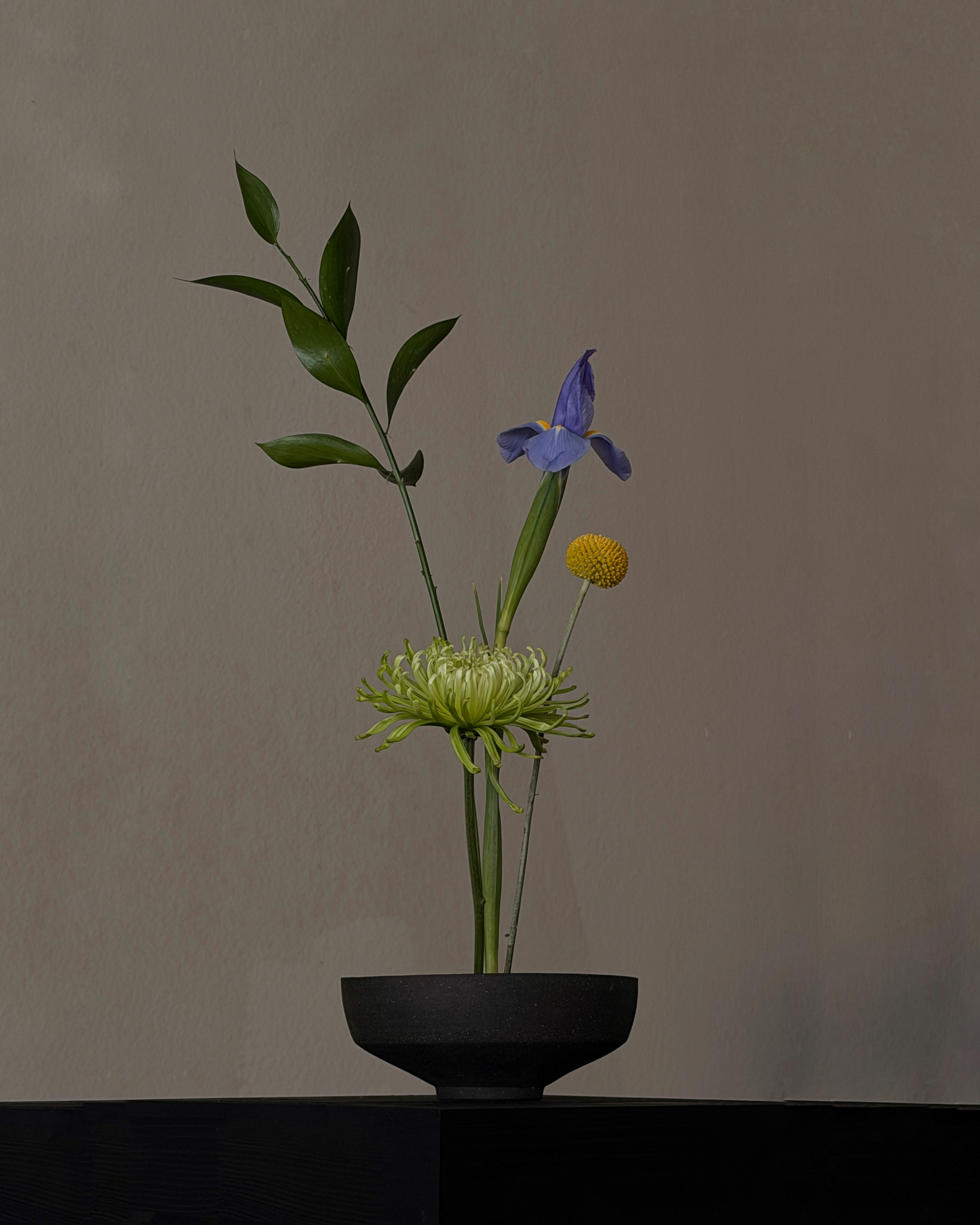 Handmade Black Stoneware Ikebana Bowl (Flower Spike Included) | Floral + Dining Vessel