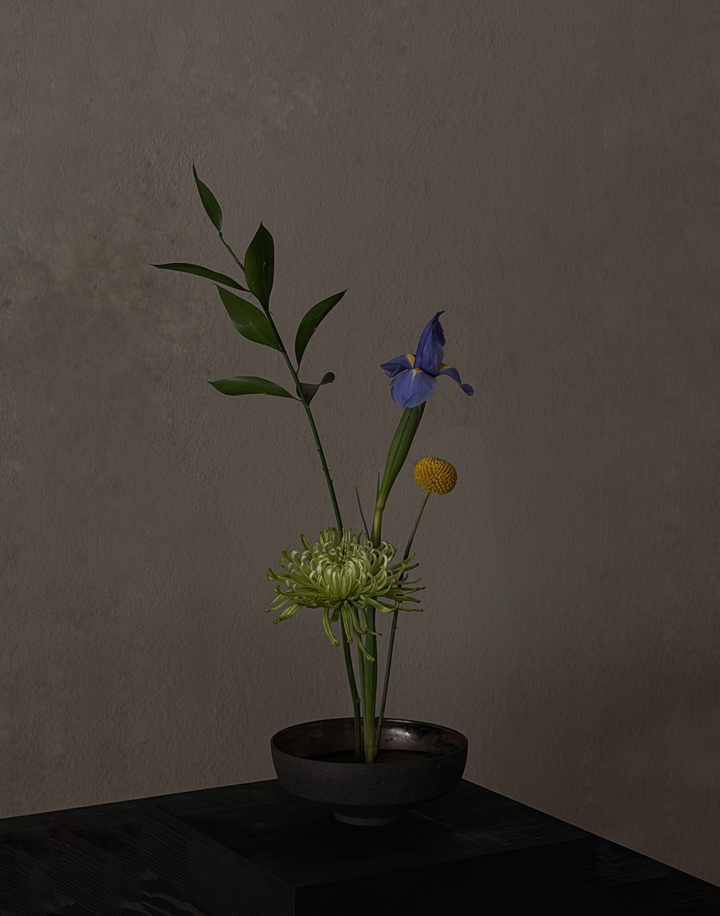 Handmade Black Stoneware Ikebana Bowl (Flower Spike Included) | Floral + Dining Vessel