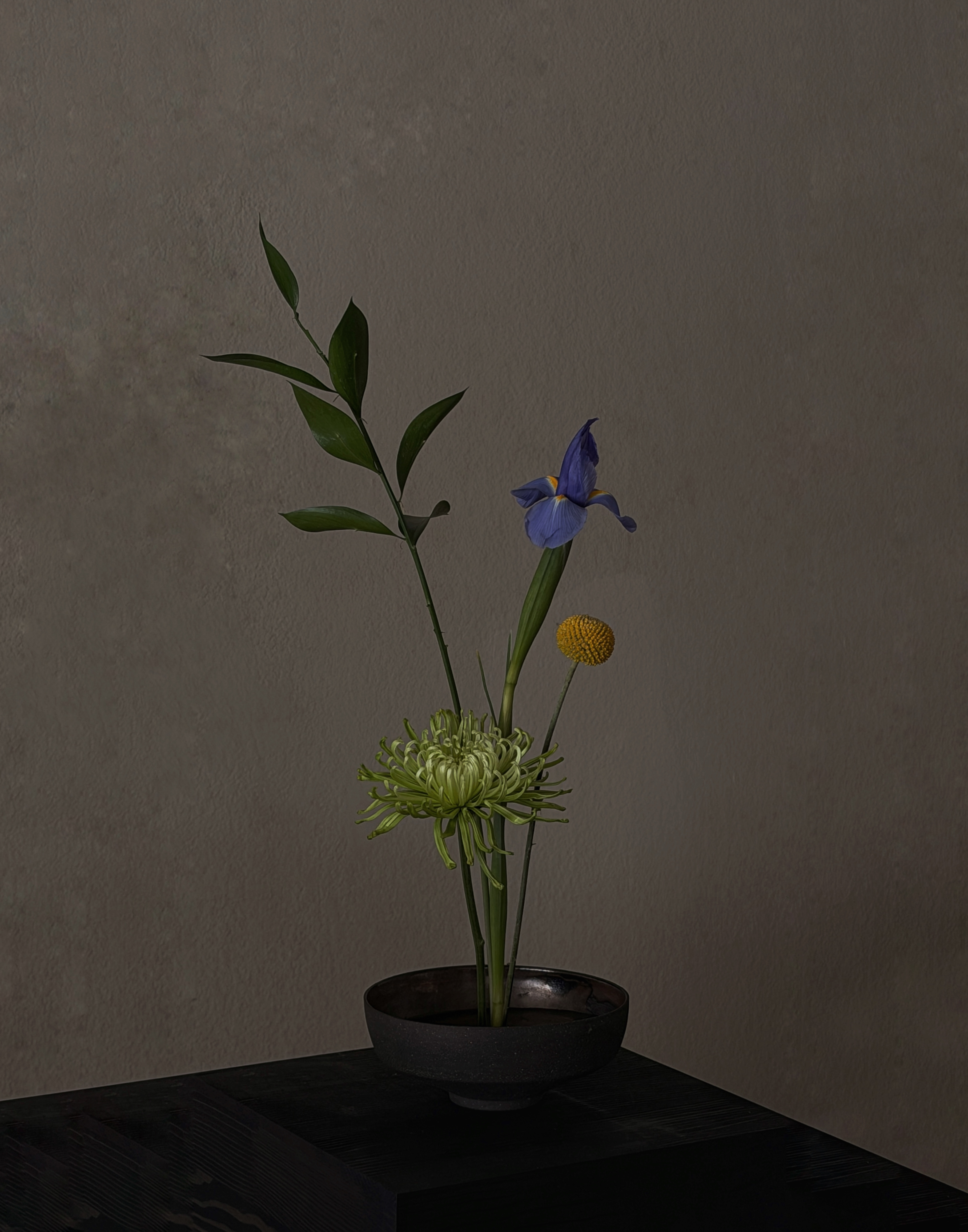 Handmade Black Stoneware Ikebana Bowl (Flower Spike Included) | Floral + Dining Vessel