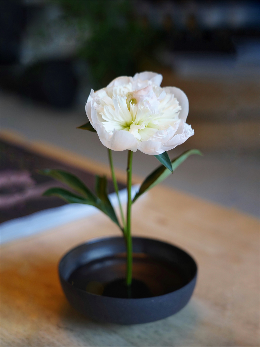Handmade Black Stoneware Ikebana Bowl (Flower Spike Included) | Floral + Dining Vessel