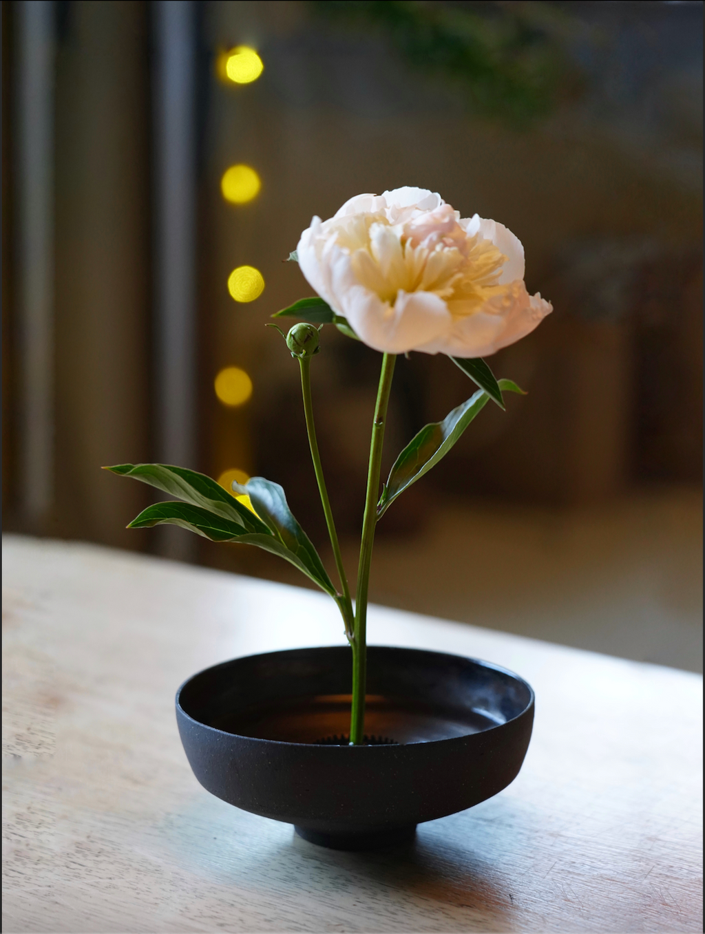 Handmade Black Stoneware Ikebana Bowl (Flower Spike Included) | Floral + Dining Vessel