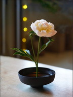Handmade Black Stoneware Ikebana Bowl (Flower Spike Included) | Floral + Dining Vessel