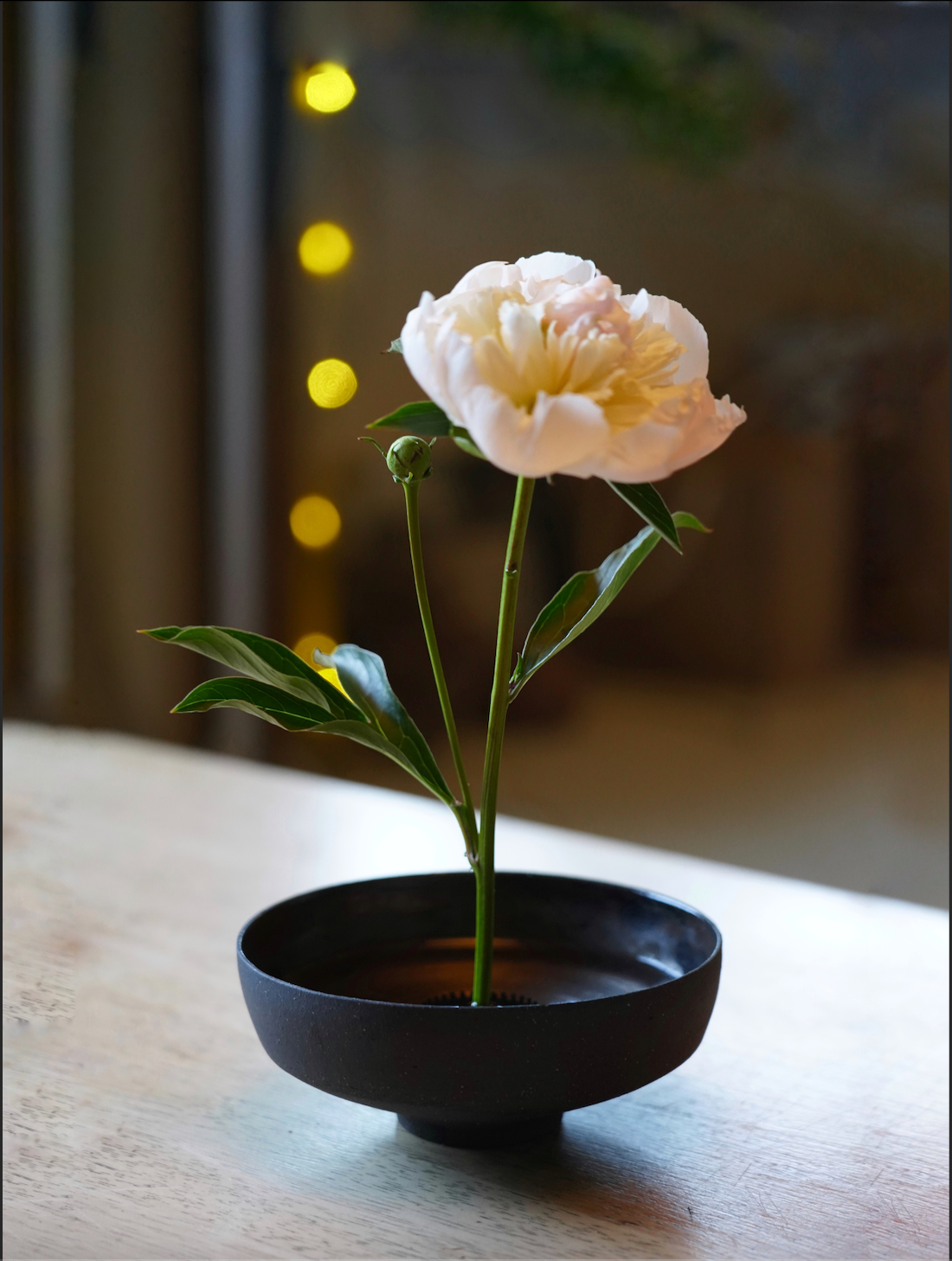 Handmade Black Stoneware Ikebana Bowl (Flower Spike Included) | Floral + Dining Vessel